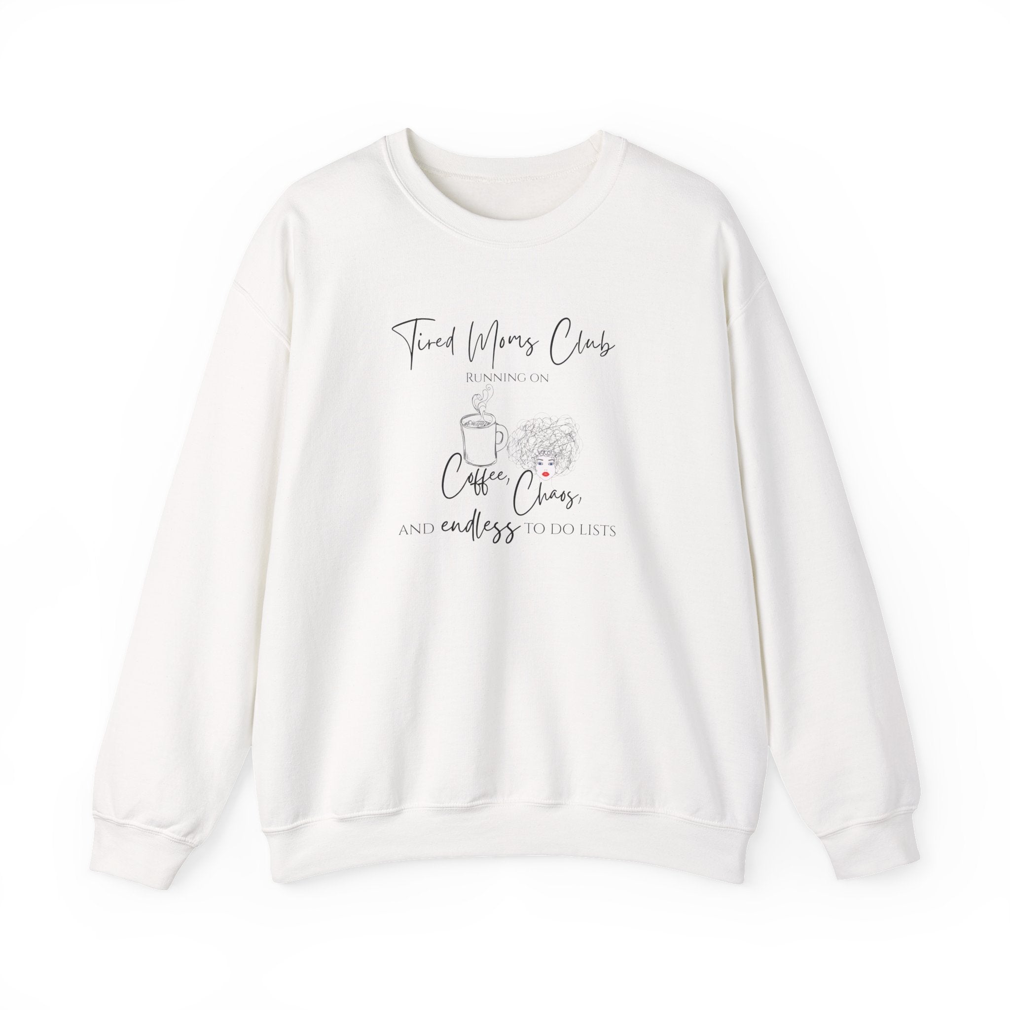 Tired Moms Club Crewneck – Running on Coffee & Chaos